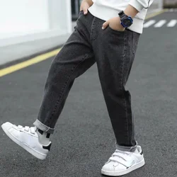 Girls Boys Jeans Kids Letter Print Elastic Waist Denim Pant 2024 Spring Fall 2 To 12Yrs Teens Trousers Children's Casual Clothes