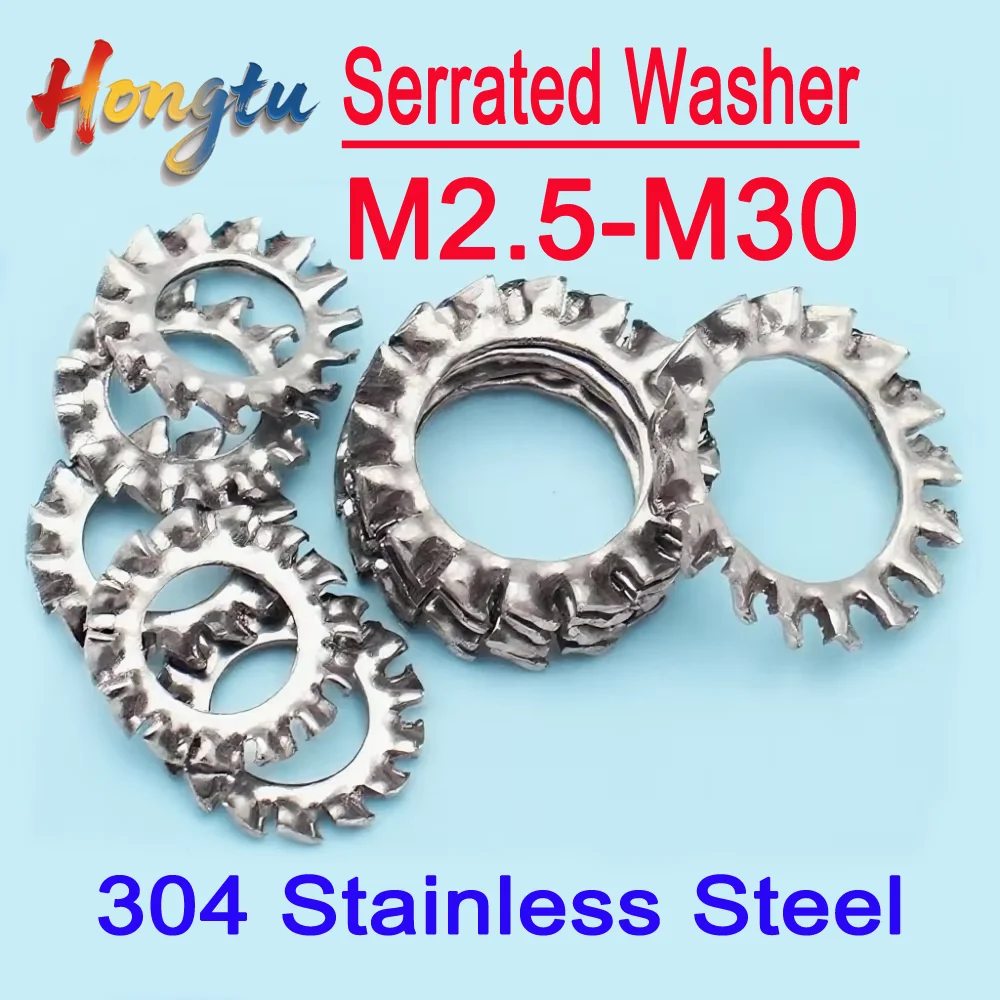 

304 Stainless Steel External Multi-Tooth Lock Washers (M2.5-M30), anti-slip and anti-loosening.
