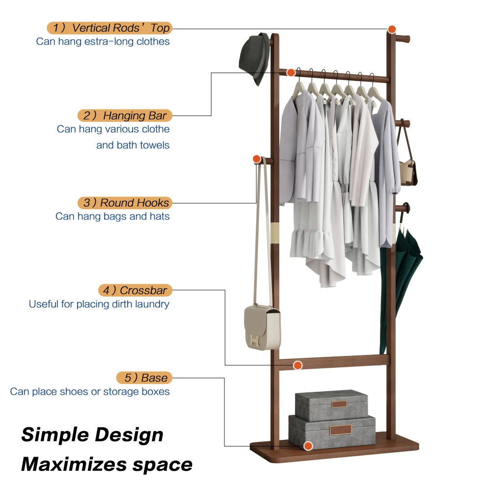 Coat Racks Solid Wood Hanger 23.6* 11*64.1in Solid Environmental Protection Easy To Assemble Beautiful Can Be Placed