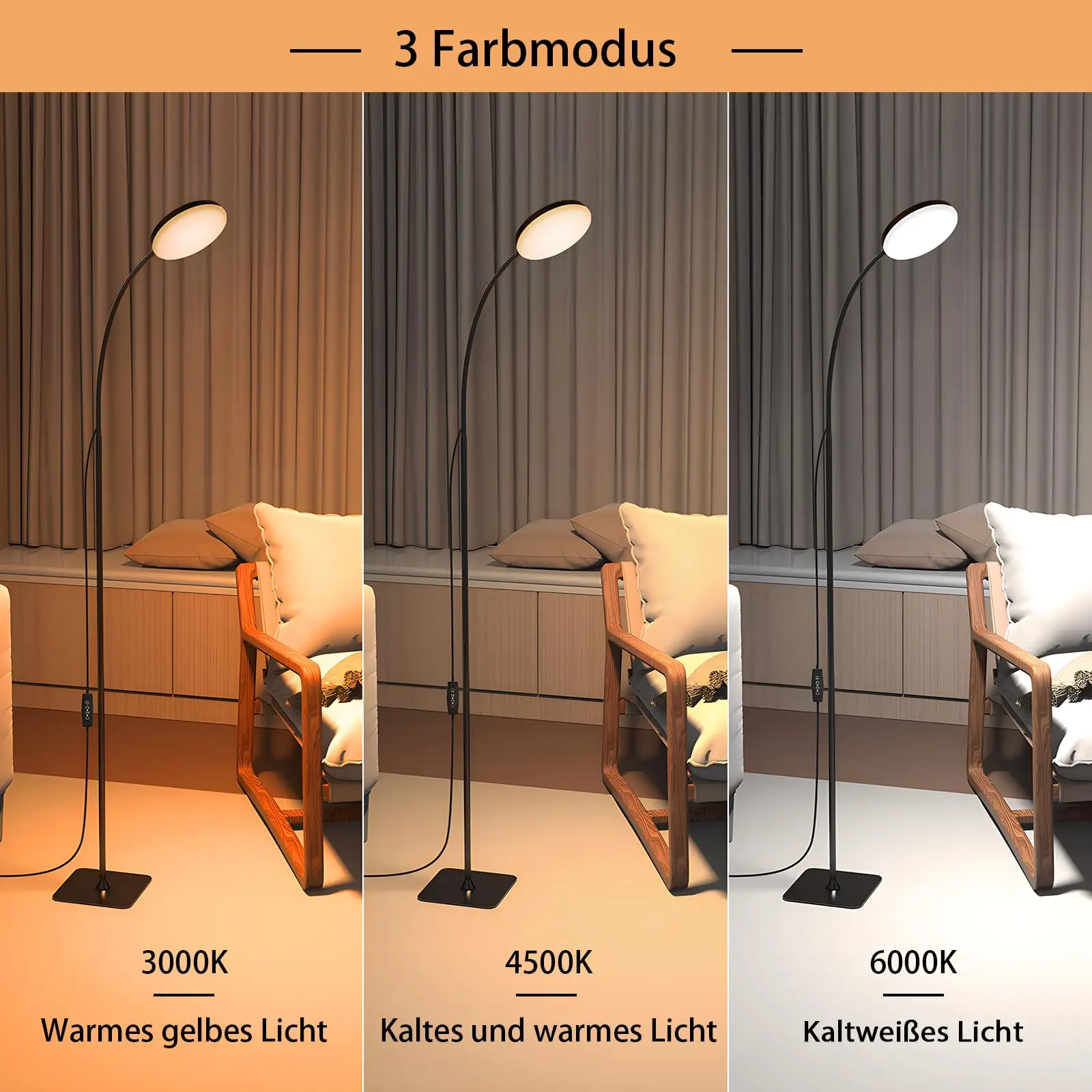 LED Floor Lamp Changeable Reading Lamp with Flexible Gooseneck Dimmable Table or Floor Standing Task Light for Indoor Room