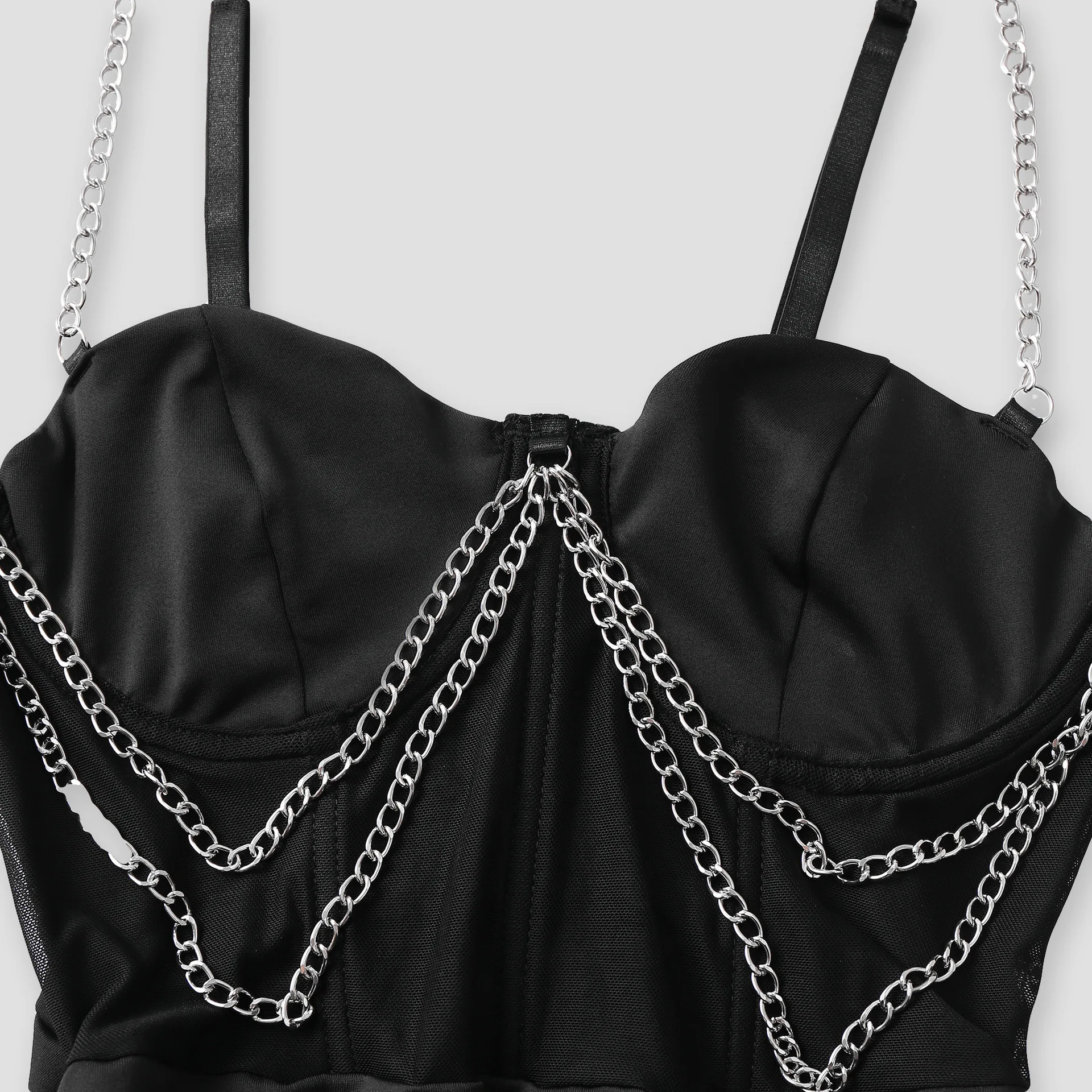 فستان مثير على الموضة الأوروبية والأمريكية الجديدة لعام 2025 بسلسلة شبكية سوداء ضيقة ومطويات ملفوفة على الورك 10906 #3