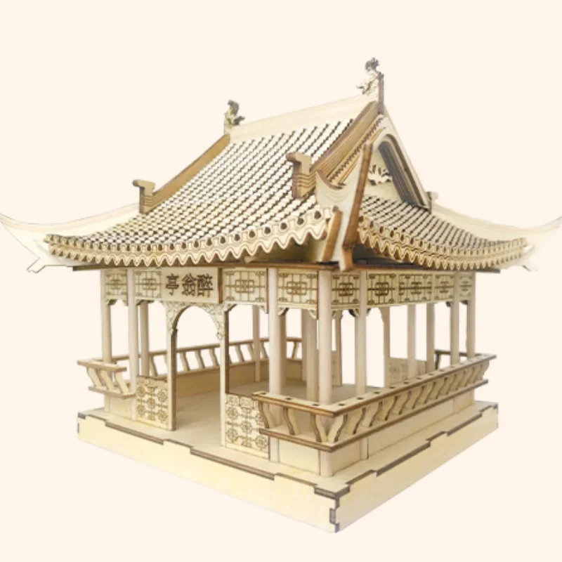 3D Puzzle Wooden Zuiweng Pavilion Simulated Ancient Architecture Model DIY Assembly Toy Jigsaw Model Building Kits