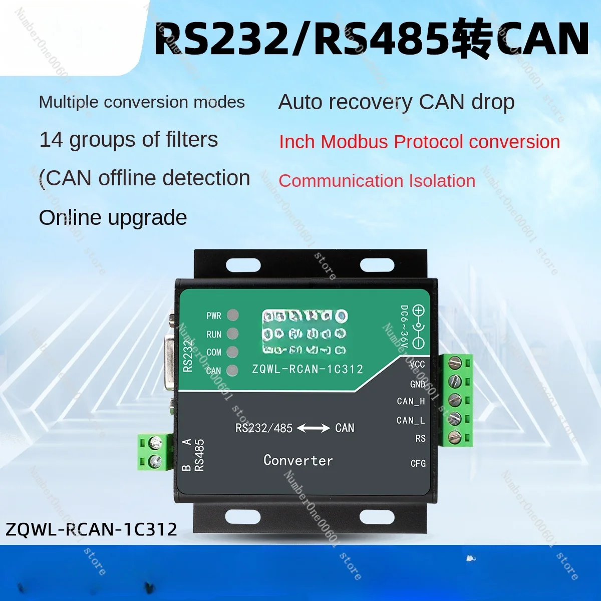 

Isolation Type CAN To RS485/RS232 Serial Protocol Converter Communication Isolation Module CAN Bus To Serial MODBUS