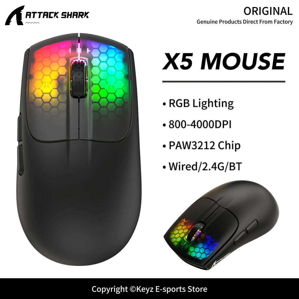 

ATTACK SHARK X5 Lightweight Gaming Mouse 1000Hz Wireless Mouse PAW3212 Sensor 4000DPI 300mAh and RGB Lighting for PC