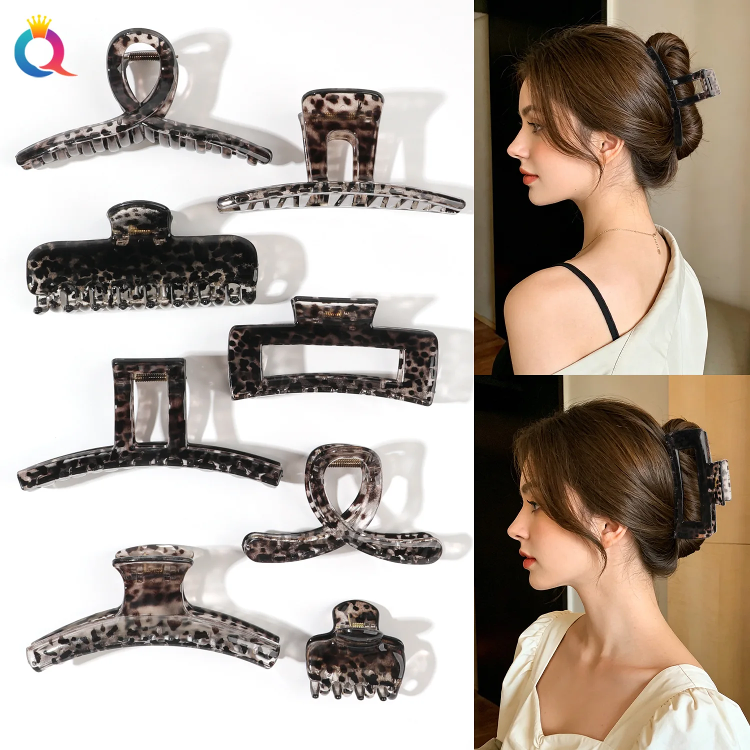 Leopard Print Hair Claw, Luxury Elegant Large Shark Clip, Exquisite Hair Accessory for Thick Hair Women