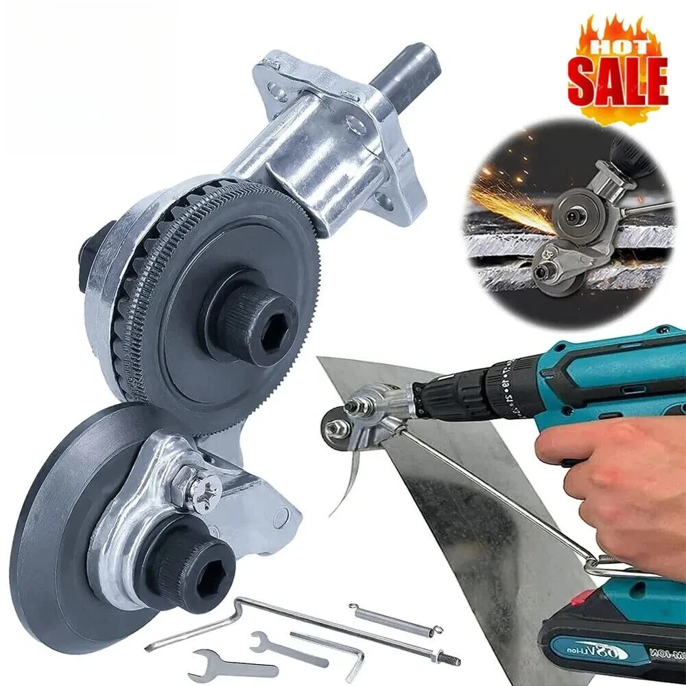 Electric Drill Shears Plate Cutter Metal Nibbler Drill Attachment Double Headed Sheet Cutter Punch Free Cutting Tool