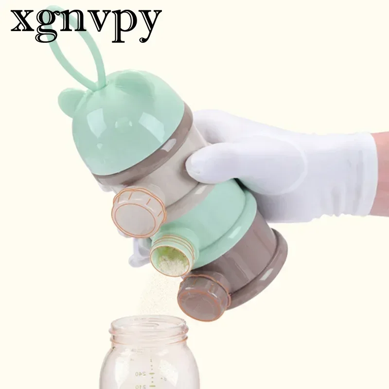 Xgnvpy 3Layers Bear Style Portable Baby Food Storage Box Essential Cereal Cartoon Infant Milk Powder Box Toddle Snacks Container