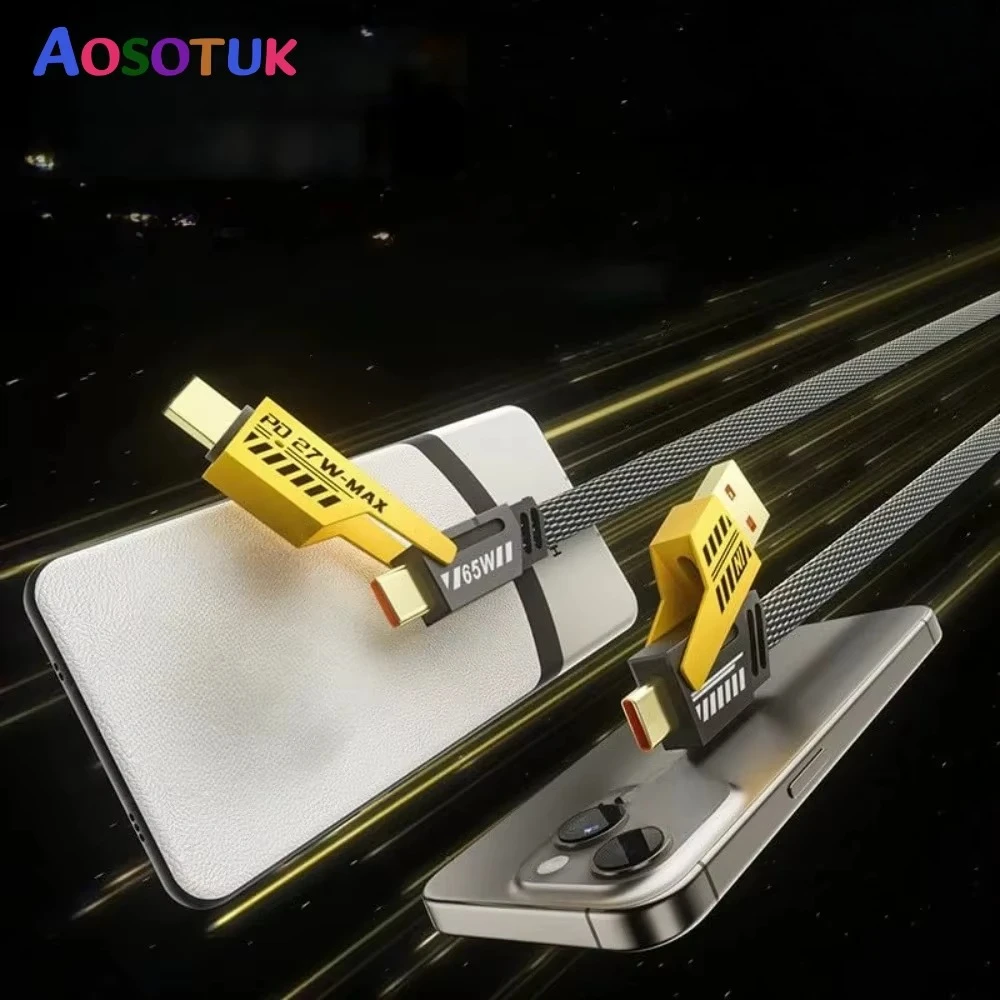 

65W 4 IN 1 USB Multifunctional Data Cable Type C Fast Charging PD Wire For iPhone 14 15 16 17 Xiaomi 14 Fast Charging Data Cord