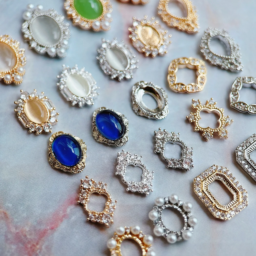 10개/세트 타원형 드롭형 속이 빈 네일 참 장식품 고급 네일 부품 보석 크리스탈 라인스톤 네일 아트 장식 액세서리