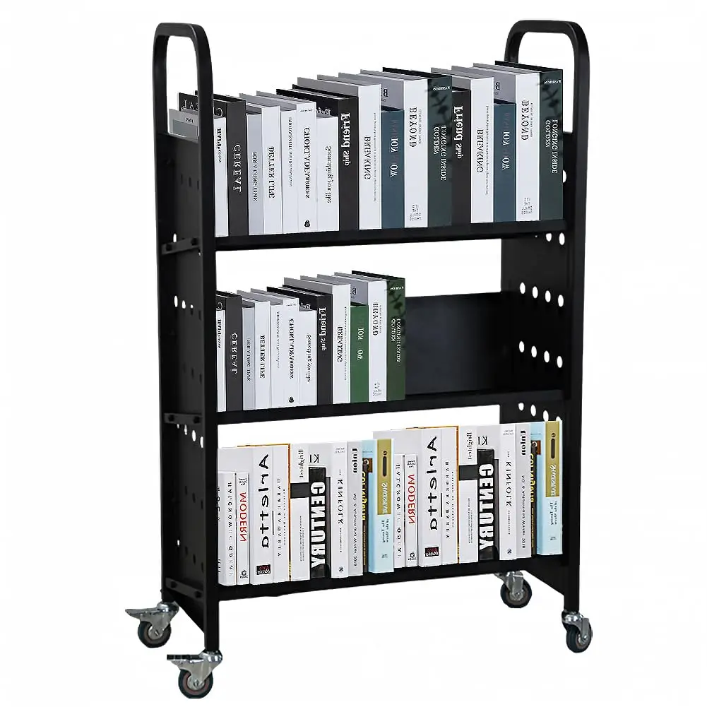 Book Cart, 200LBS Library Cart, 30x14x49 V-Shaped Rolling Book Cart With 4 Inch Lockable Wheels For Libraries, Offices, Home