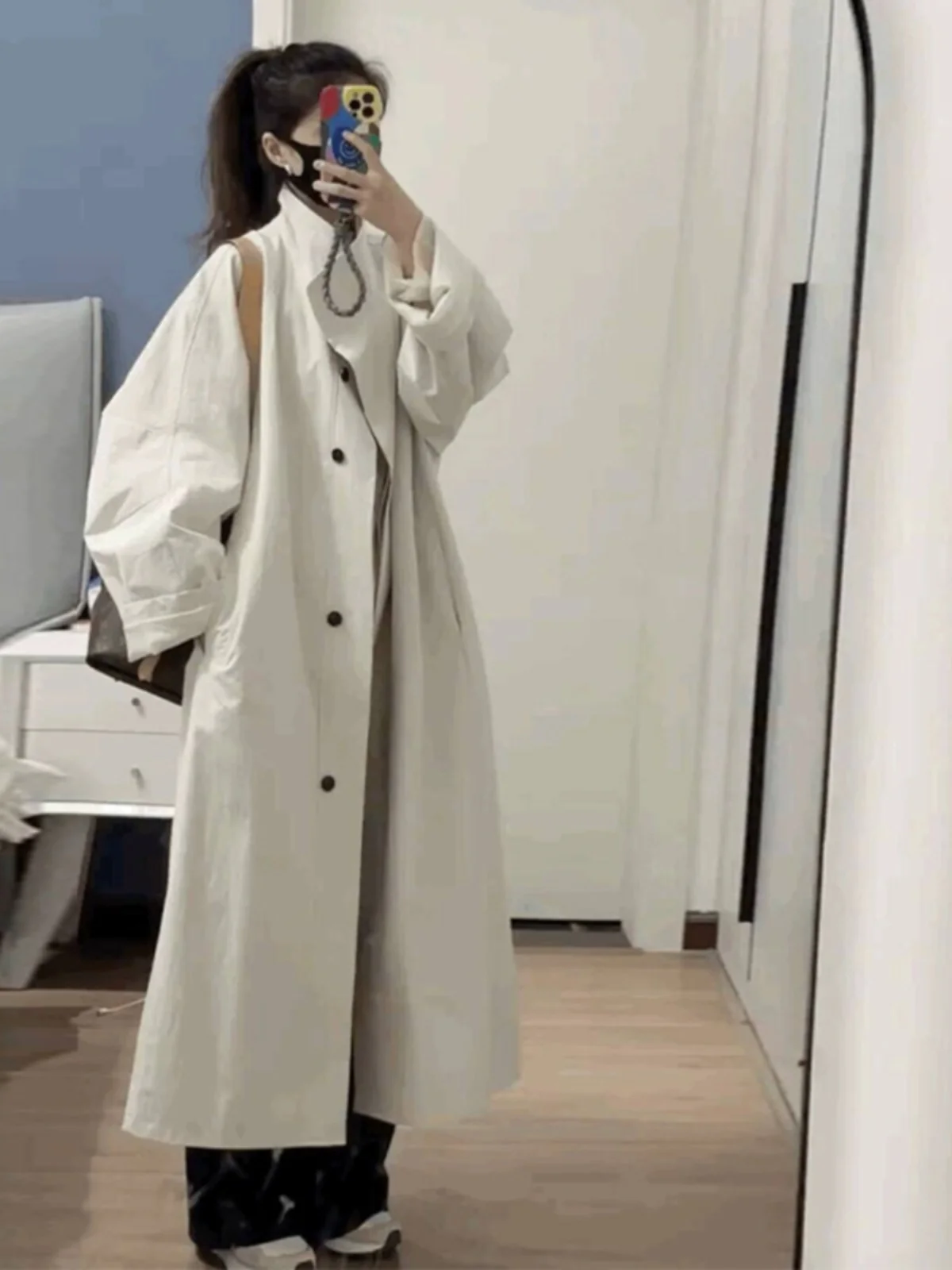 

High Neck Cropped Trench Coat Raincoats For Women Asymmetrical Grommet Frilled Water-Repellent Arts Asymmetric Egirl Double-Side
