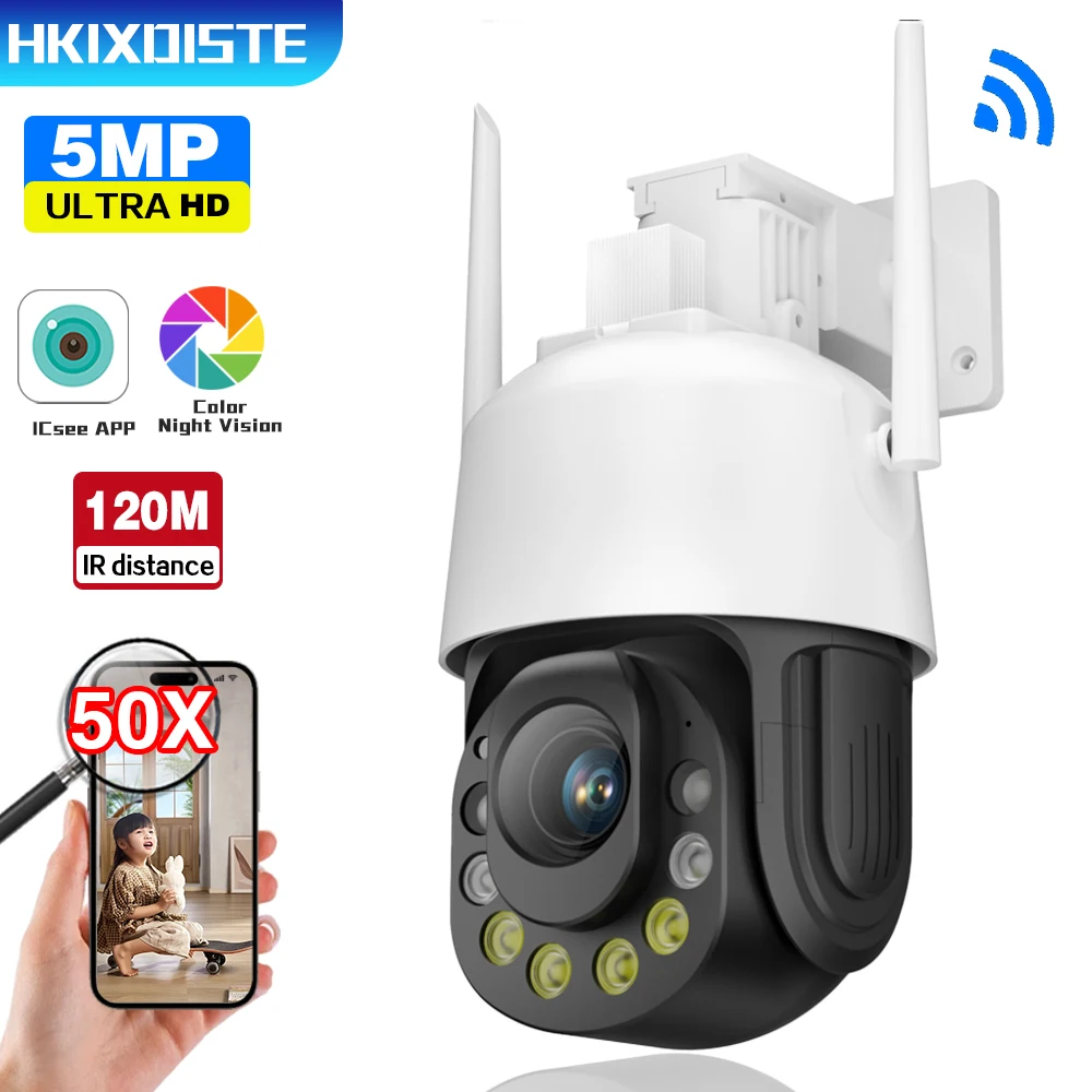

50X Optical Zoom 5MP PTZ Security CameraWifi PTZ IP Outdoor Waterproof Camera Color Night Vision CCTV Human Detection ICSEE