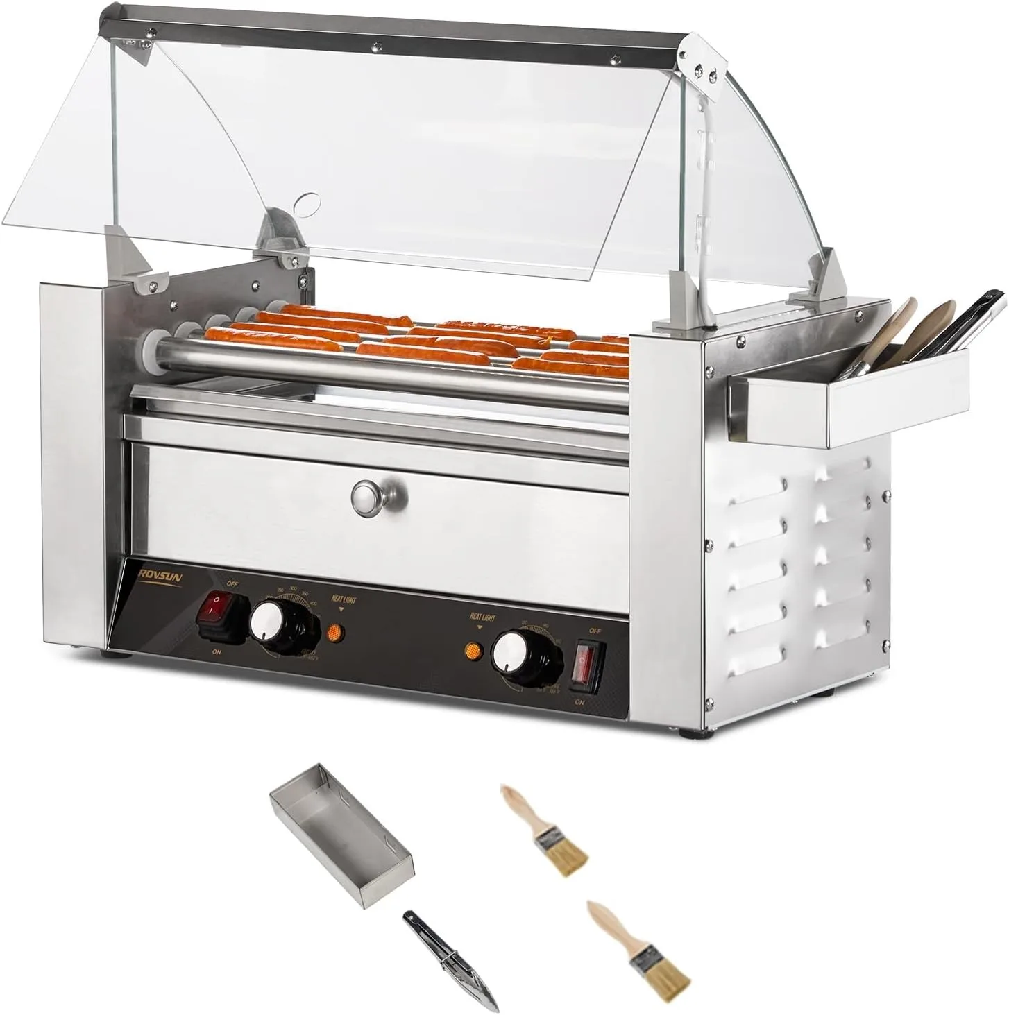 

Commercial Electric 12 Sausage Hot Dog 5 Roller Grill Cooker Machine ,Bun Warmer