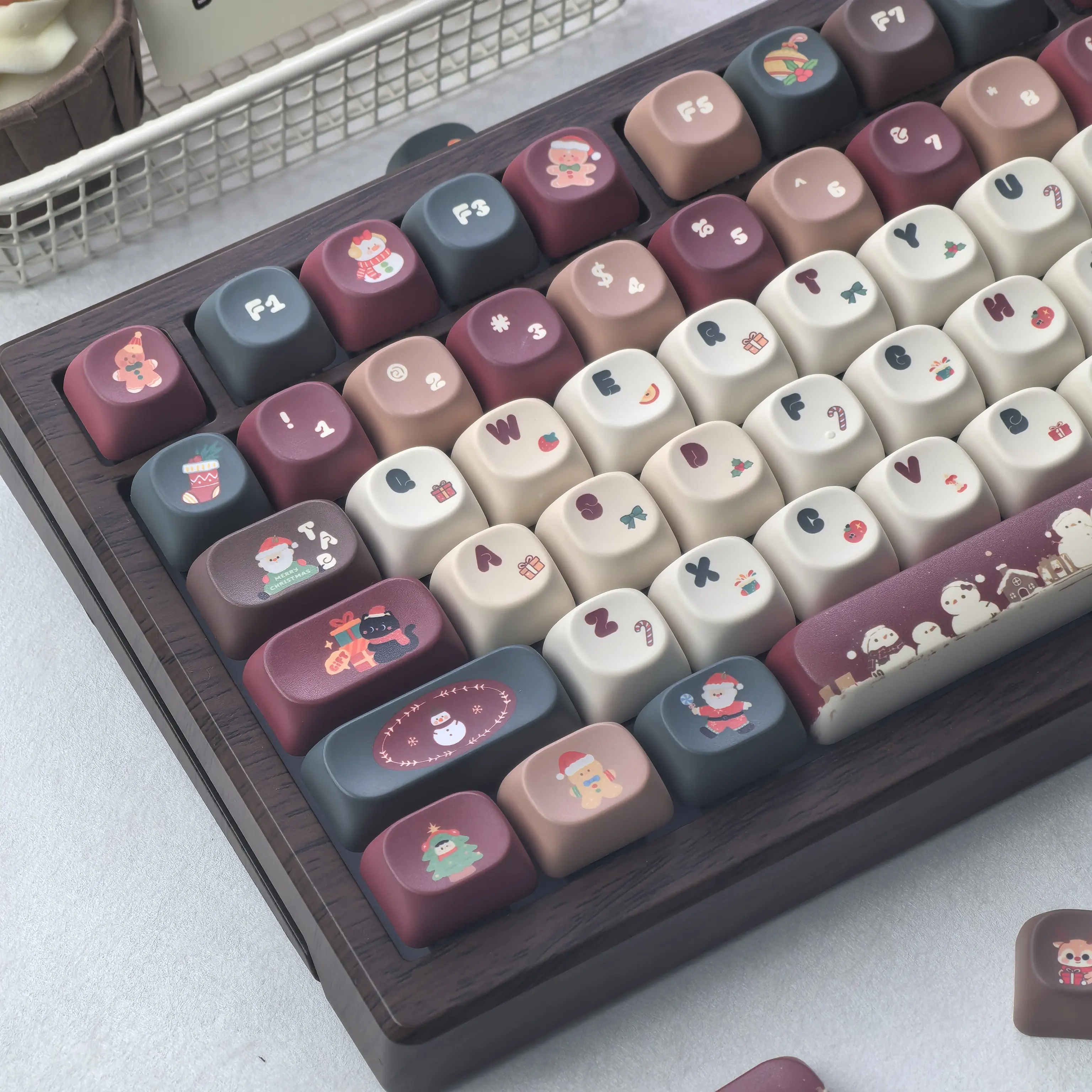 MAIMOOO Christmas Keycaps Cute Red Brown Green Moa Cherry High Pbt Material Sublimation Process Keyboard Keycaps