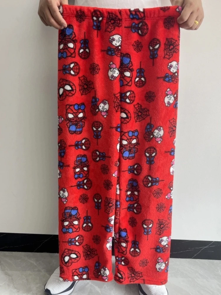 Cartoon Spider-Man Kt Flanel Dwarsliggers Pyjamabroek Katoen Fluweel Losse Pyjama Lange Broek Dames Heren Slapen Vrijetijdskleding - afbeelding 2