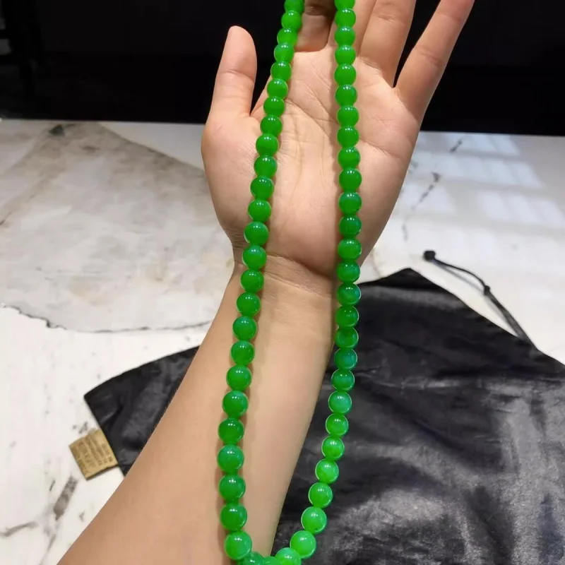 Ice-like Positive Jade Beads String Necklace Myanmar Emperor Full Green Bracelet Pendant Gift