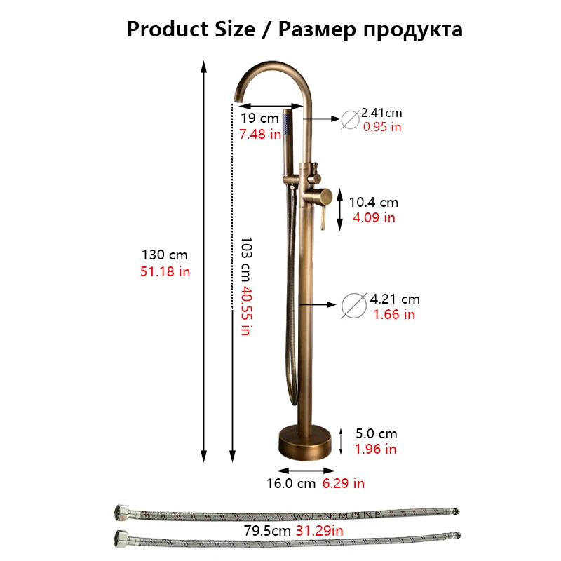 Luxury Modern Brass Freestanding Bathtub Faucet Set Double Handle 360° Rotating Bathroom Mixer Bath 2 Function Shower Water Tap