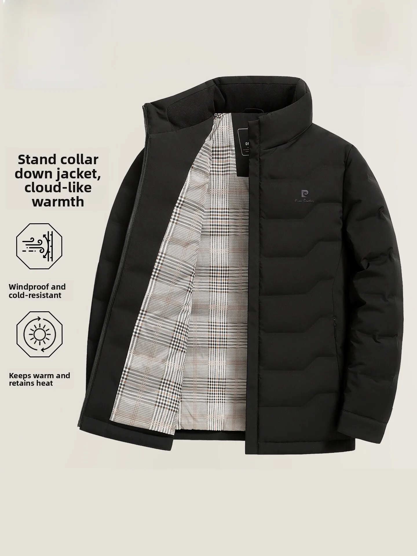 

Pierre Cardin Men's Thiened Autumn Winter down Jaet Stand Collar Windproof Warm Outerwear Faion Urban Sle Long Sve