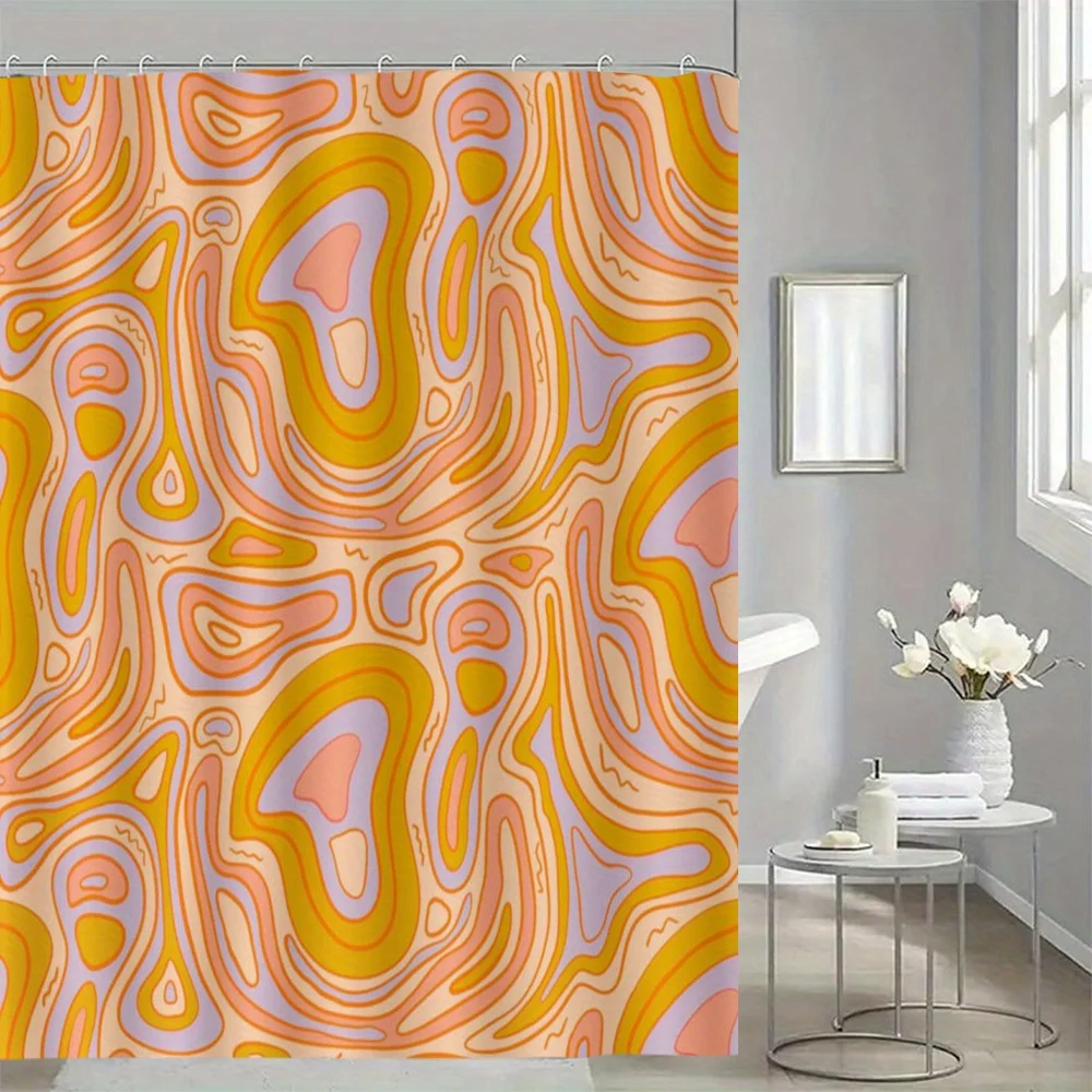 

Shower Curtain Retro Fluid Wave Print – Peach Orange Lavender, Waterproof Polyester, Grommet Top, Modern Boho Bathroom Decor