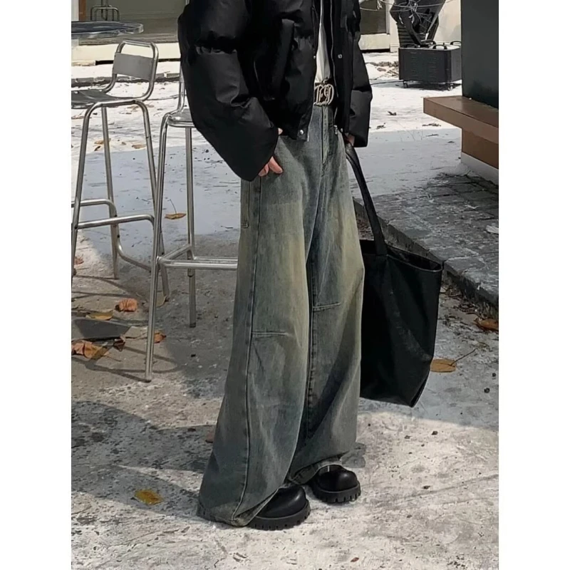 

Men's Spring and Autumn American High Street Retro Trend Washing Old Casual Trousers Loose Straight Pants Jeans for Man Clothes