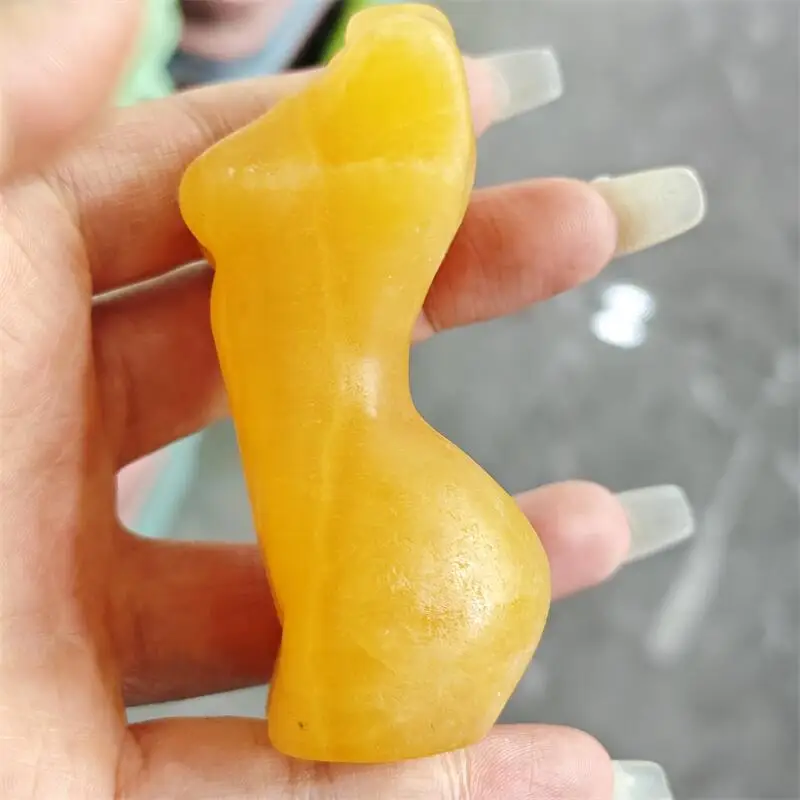 Natural Orange Calcite Lady Body Carving Healing Reiki Stone Home Decoration Accessories Room Decor Holiday Gift 1PCS