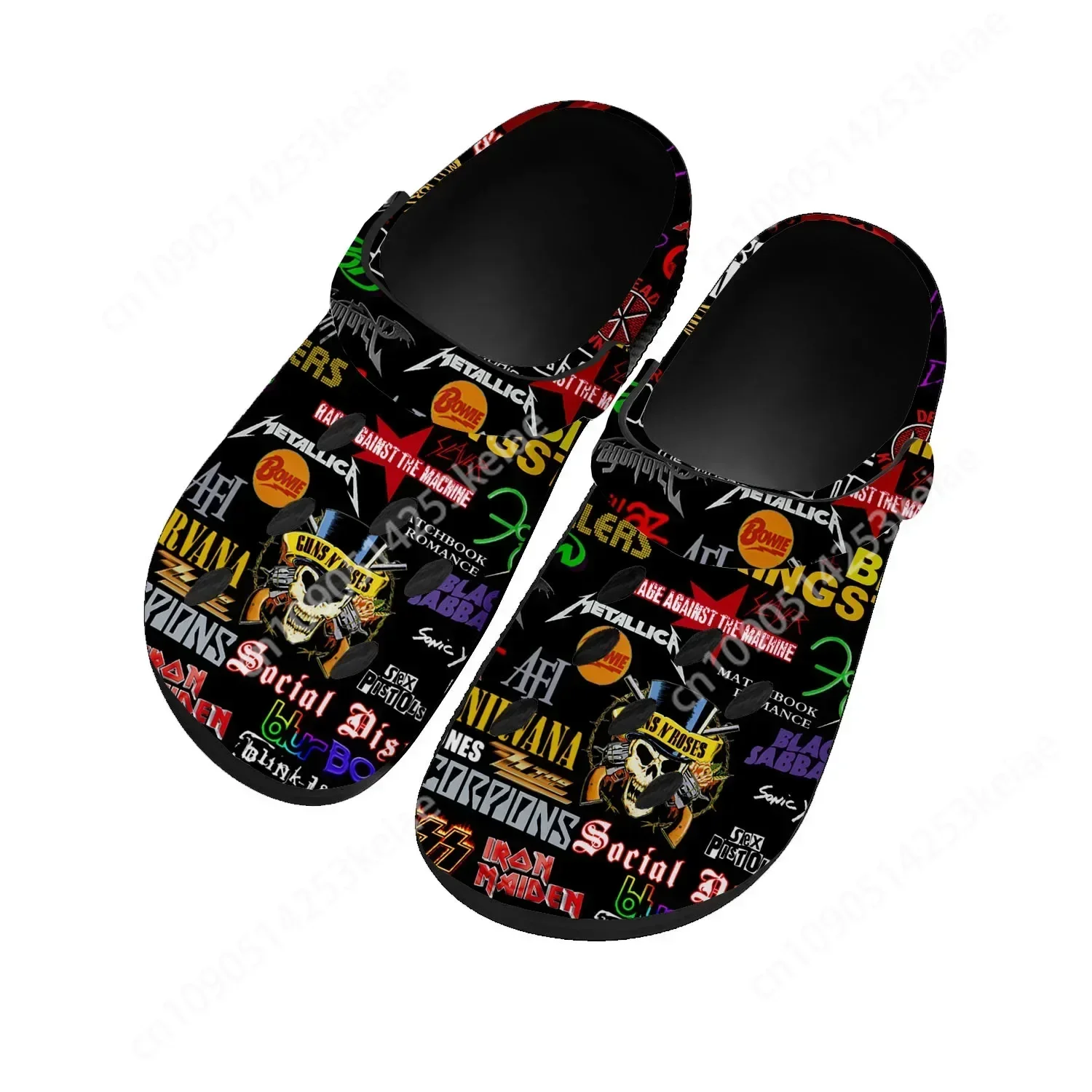 Rock Band Collage Pop Home Clogs Custom Water Shoes Mens Womens Teenager Shoe Garden Clog Breathable Beach Hole Slippers Black