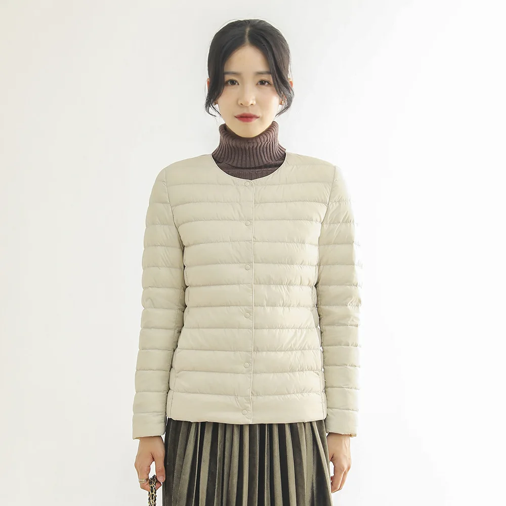 

Lightweight 90 down Women's Puffer Jacket V-neck round Neck Autumn Winter New Style Soft Mushroom Series Nylon Fabric Loose Fit