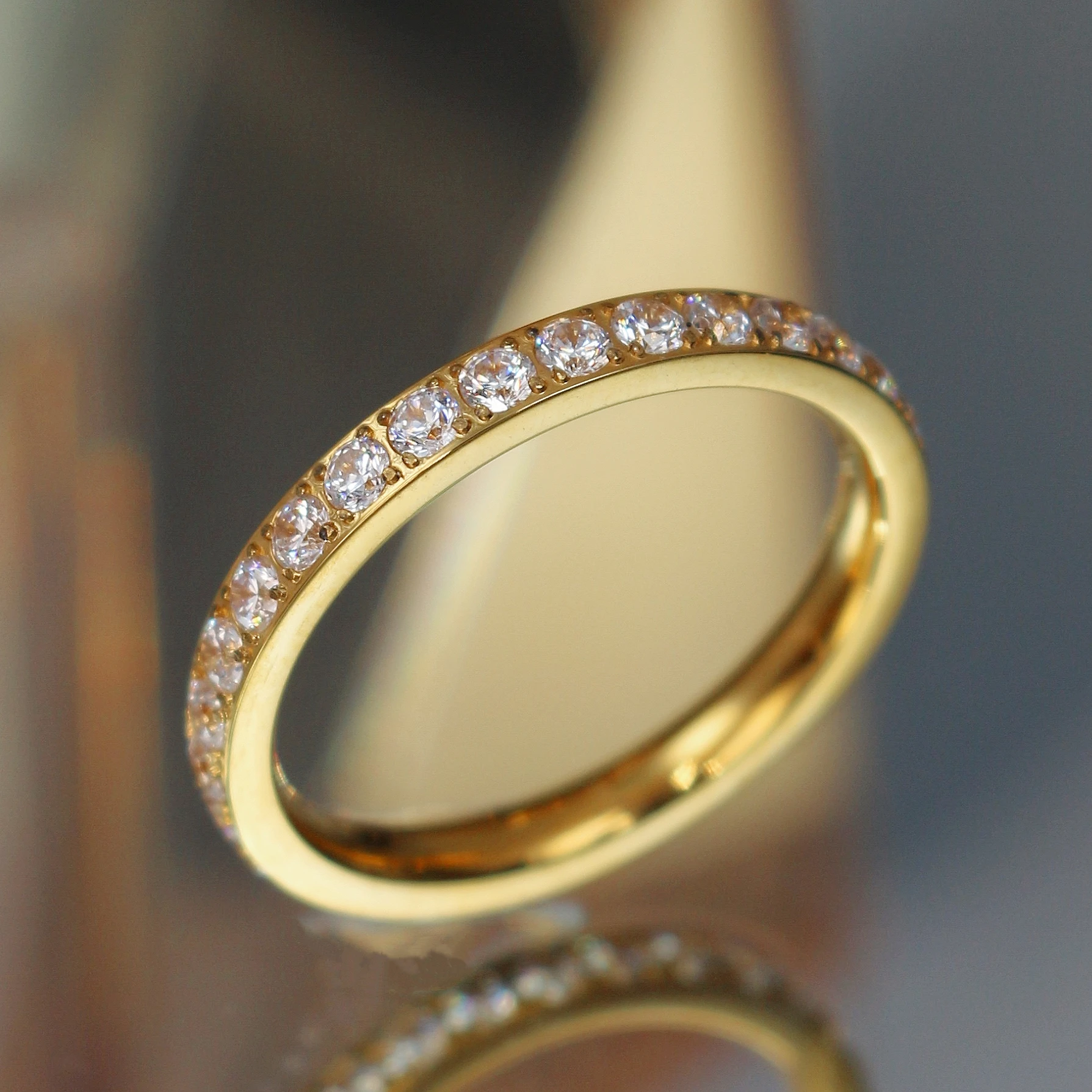2mm Stainless Steel CNC Crystal Stackable CZ Eternity Ring Wedding Ring for Women Girl Size Gifts