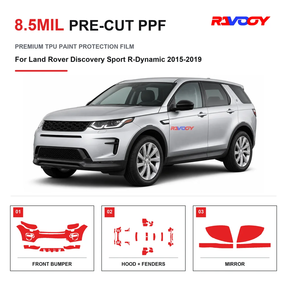 Film de protection de peinture transparent en TPU auto-cicatrisant, hydrophobe et anti-UV, prédécoupé pour Land Rover Discovery Sport R-Dynamic 2015-2019, 8,5 mil