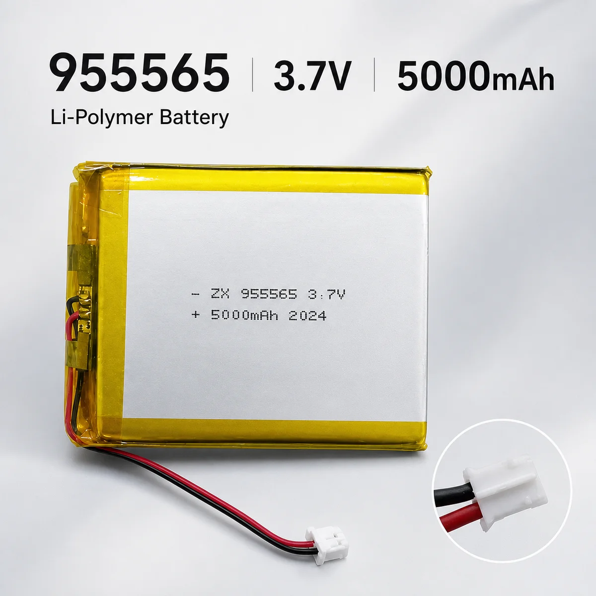 955565 3.7V 5000mAh LiPo Battery JST PH 2.0mm 2Pin Plug Rechargeable Pack for Mobile Power Smart Home Air Conditioner Use