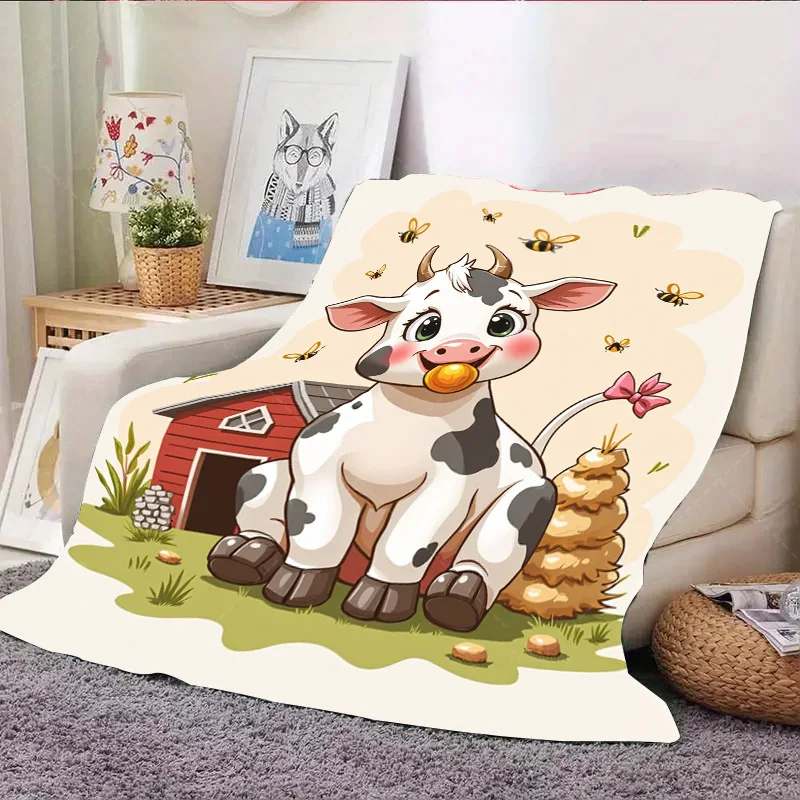 1pc 플란넬 담요 어린이 방 장식을위한 꿀벌 농장 장면 담요와 귀여운 암소