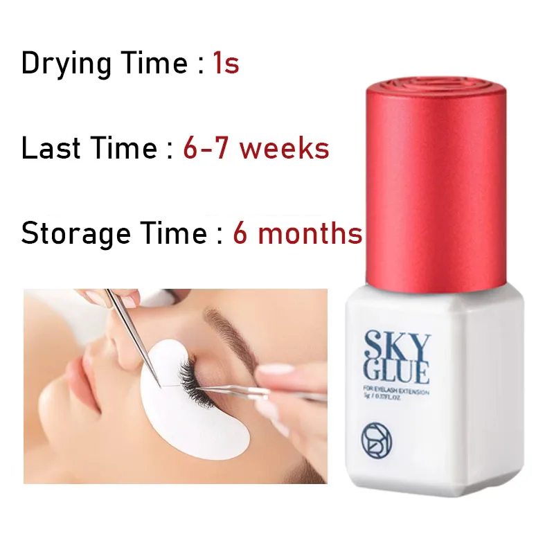 1 Bottle Sky S+ Glue Fake Eyelash Extensions Adhesive 5ml Red Cap Black Fast Dry 1s Beauty Shop Makeup Tools Professional Korea