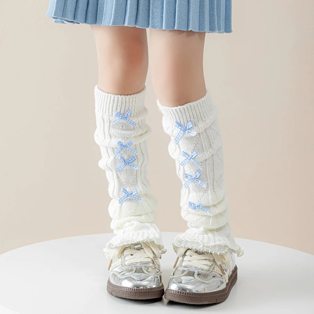 

Korean Style Children's Leg Warmers Harajuku JK Knitted Leg Cover Long Stockings Pile Socks Plaid Bow Socks Autumn/Winter