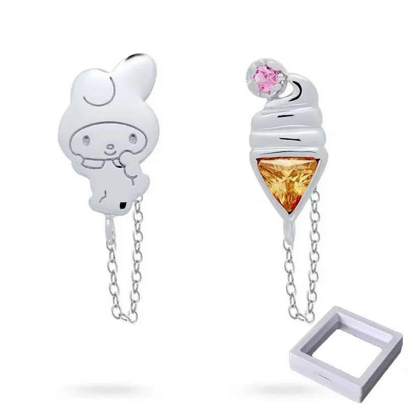 S925 Silver Sanrio Series My Melody Flash Diamond Crystal Stud Earrings