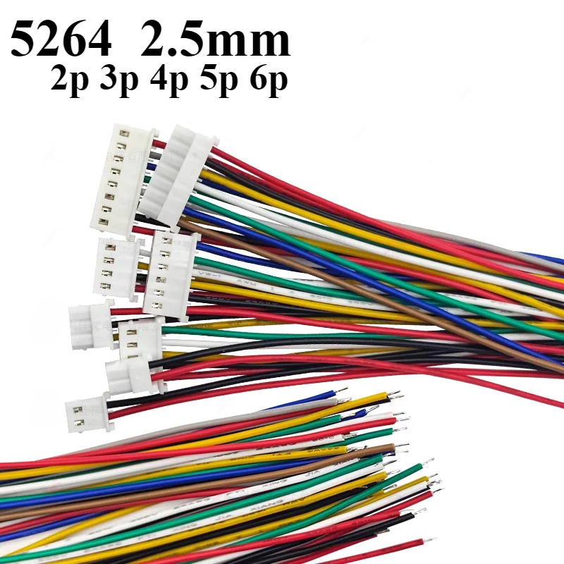 10PCS 5264 Terminal Line Spacing 2.5mm Electronic Wire 26awg Single Head Connection Wire 100MM 2p 3p 4p 5p 6p