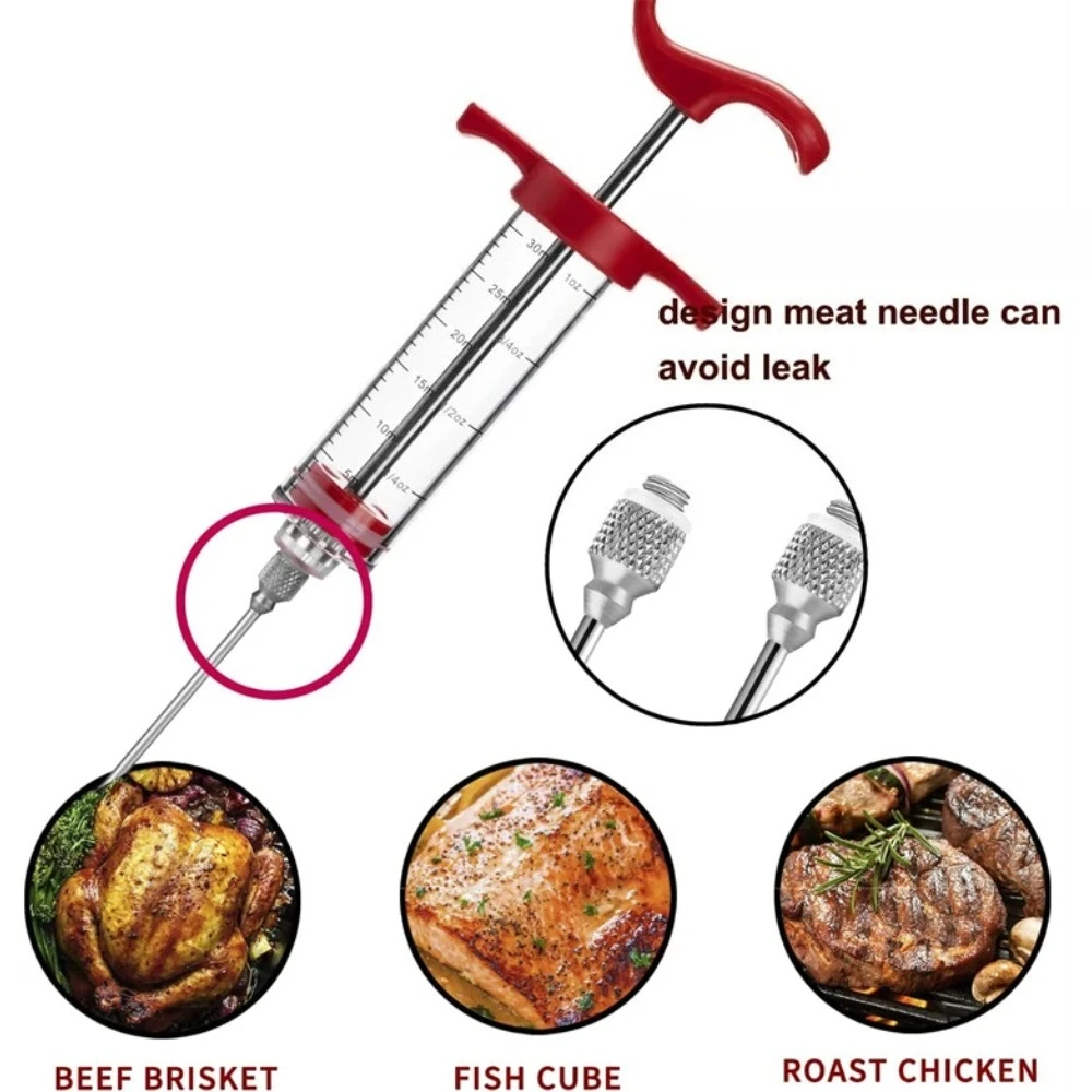 Meat Injector Syringe Portable Turkey Injector Kit for Turkey Smoked BBQ Grill Easy to Use and Clean Kitchen Cooking Supplies