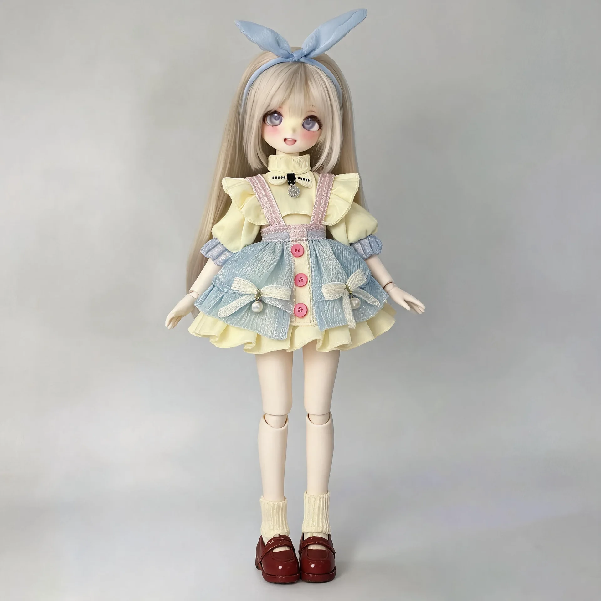 Kawaii Pastel Bunny Doll Outfit for Ob11 1/8 1/12 11-17Cm Doll, Sweet Lolita Doll Dress Up Clothes, No Doll Included