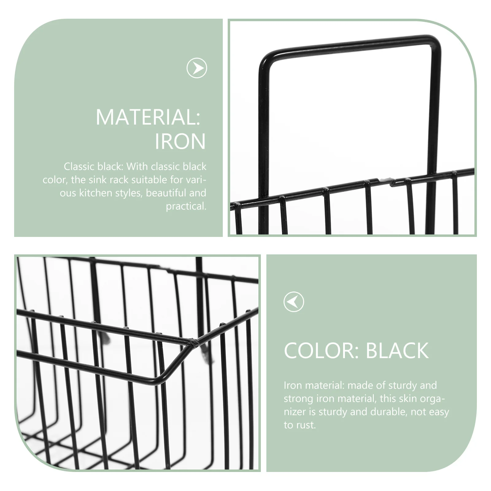 

Black Kitchen Sponge Organizers Rack Drainage Design Sink Storage Sponge Holder Dishcloth Organizer Iron Sturdy Kitchen