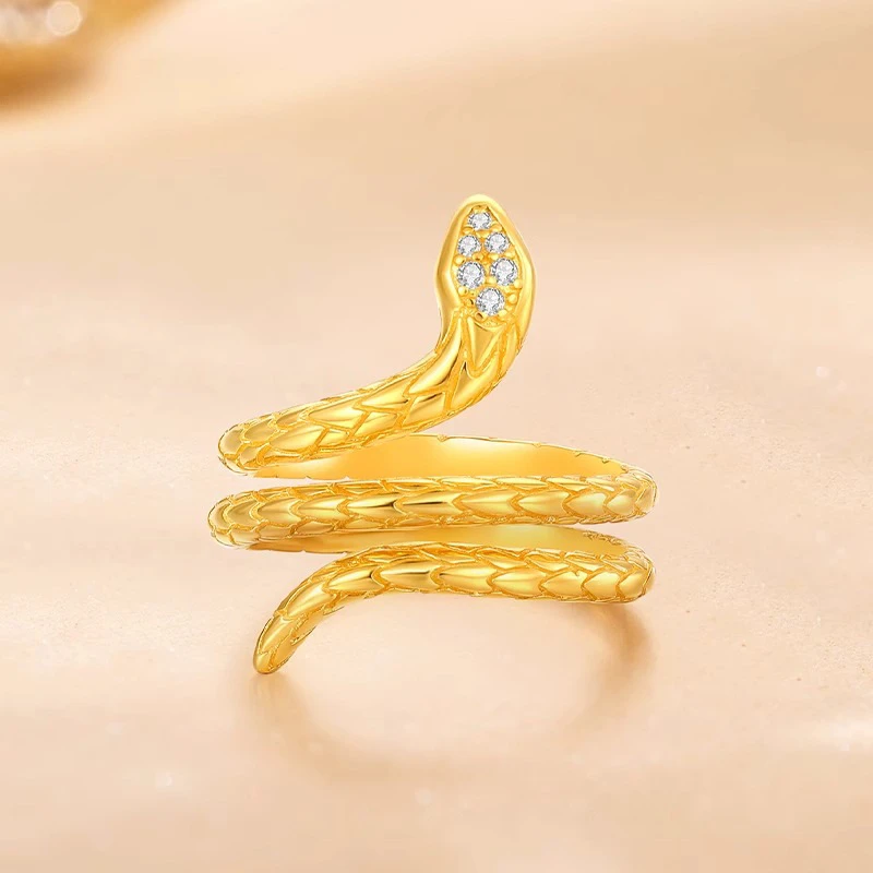 

Real 14k Gold Color Classic Snake Ring for Women Solid Gold Color Open Rings Never Fade Lucky Jewelry Birthday Gifts