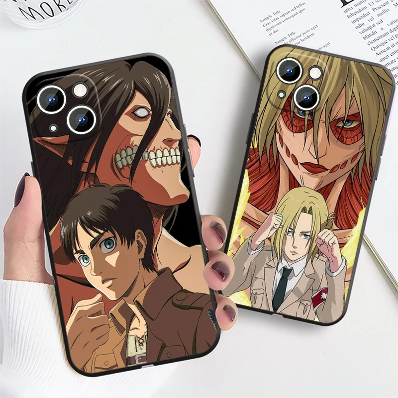 A-Attacks On T-Titan Cartoon For iPhone 15 14 13 12 11 XS XR X 8 7 SE Pro Max Plus Mini Black Funda Phone Case