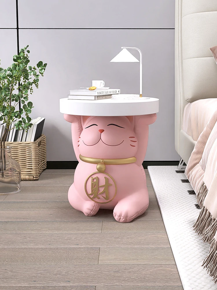 Lucky Cat Statue Side Table Figurines Living Room Creative Coffee Tables Nordic Room Decor Bedside Table Tea Table Birthday Gift