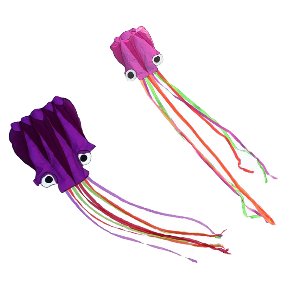 Cometa portátil de pulpo para niños y niños, juguete para actividades de juegos al aire libre con tablas de cuerda de 30m (Orang y morado), 2 uds.