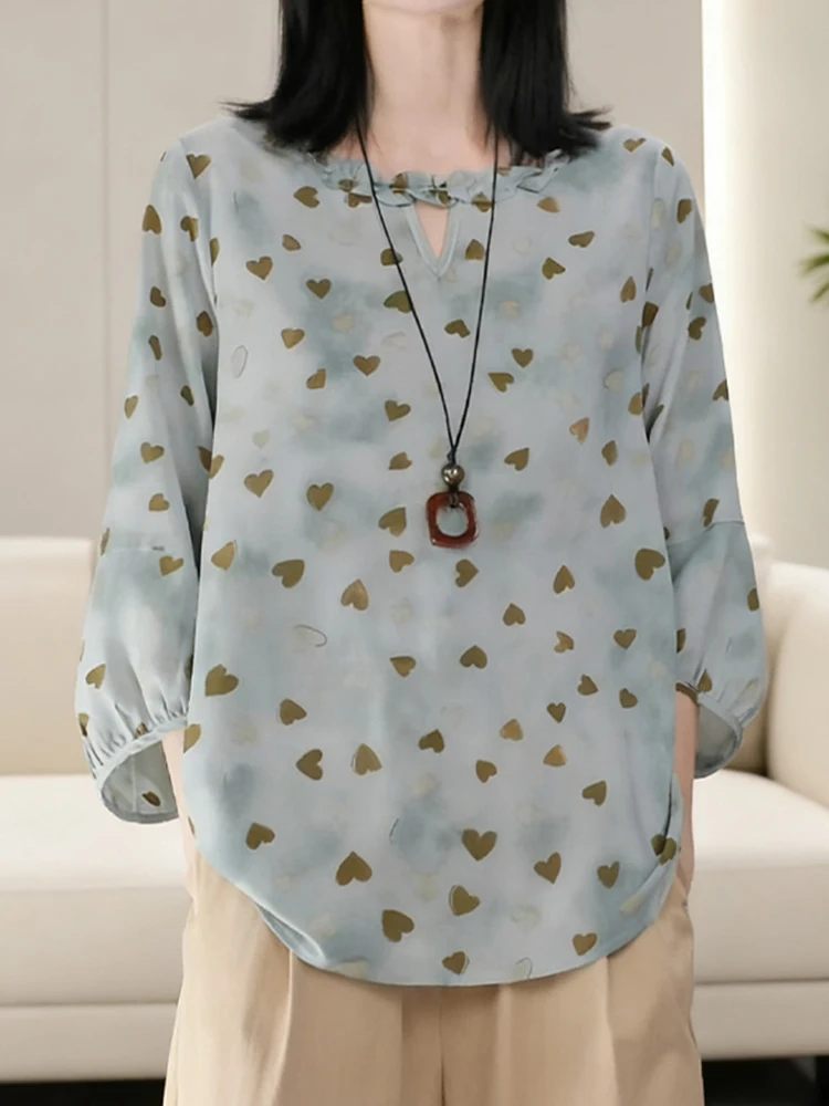 

Ele round Ne Oversized Luxury irt Women's Summer New Loose Slimming Top Faionable Easy-to-wear Long Sve irt