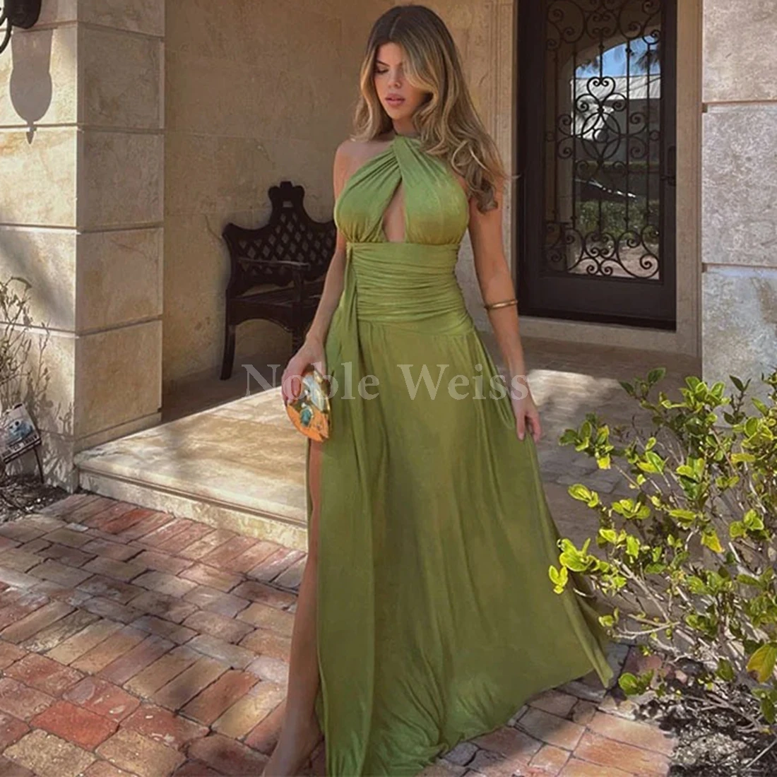 Halter Chiffon Evening Dresses Pleat A-LINE Floor Length Formal Gowns Customized