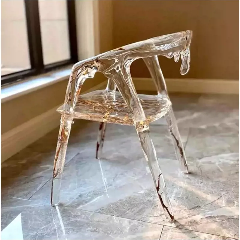 Nordic simple crystal transparent epoxy Internet celebrity chair Living room water drop leaves art design armchair Dining chair