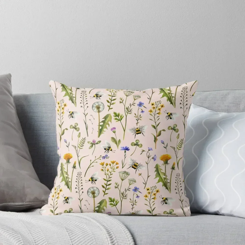 Bees and wildflowers on blush Throw Pillow Christmas Pillow Pillowcases For Pillows Decorative Cushions For Luxury Sofa pillow