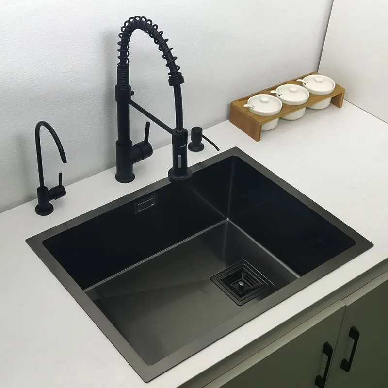 Nano Matte Black Kitchen Sink Above Counter or Undermount Sinks Vegetable Washing Basin Stainless Steel Single Bowl Sink Kitchen