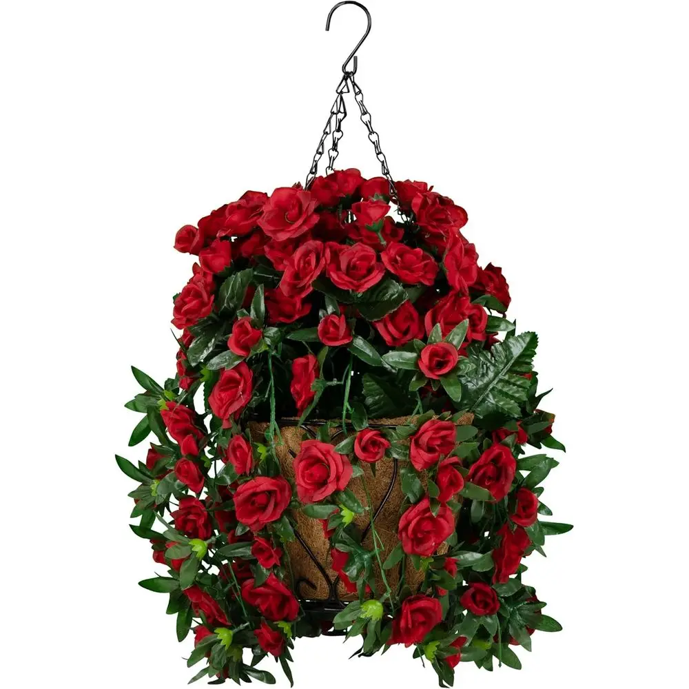 

Red Roses Hanging Basket - Artificial Flower Arrangement