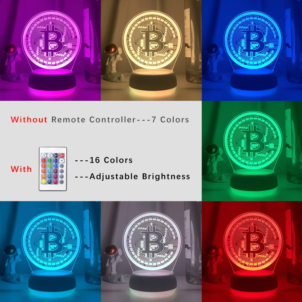 Acrylic Led Night Light Bitcoin for Room Decorative Nightlight Touch Sensor 7 Color Changing Battery Powered Table Night Lamp 3d