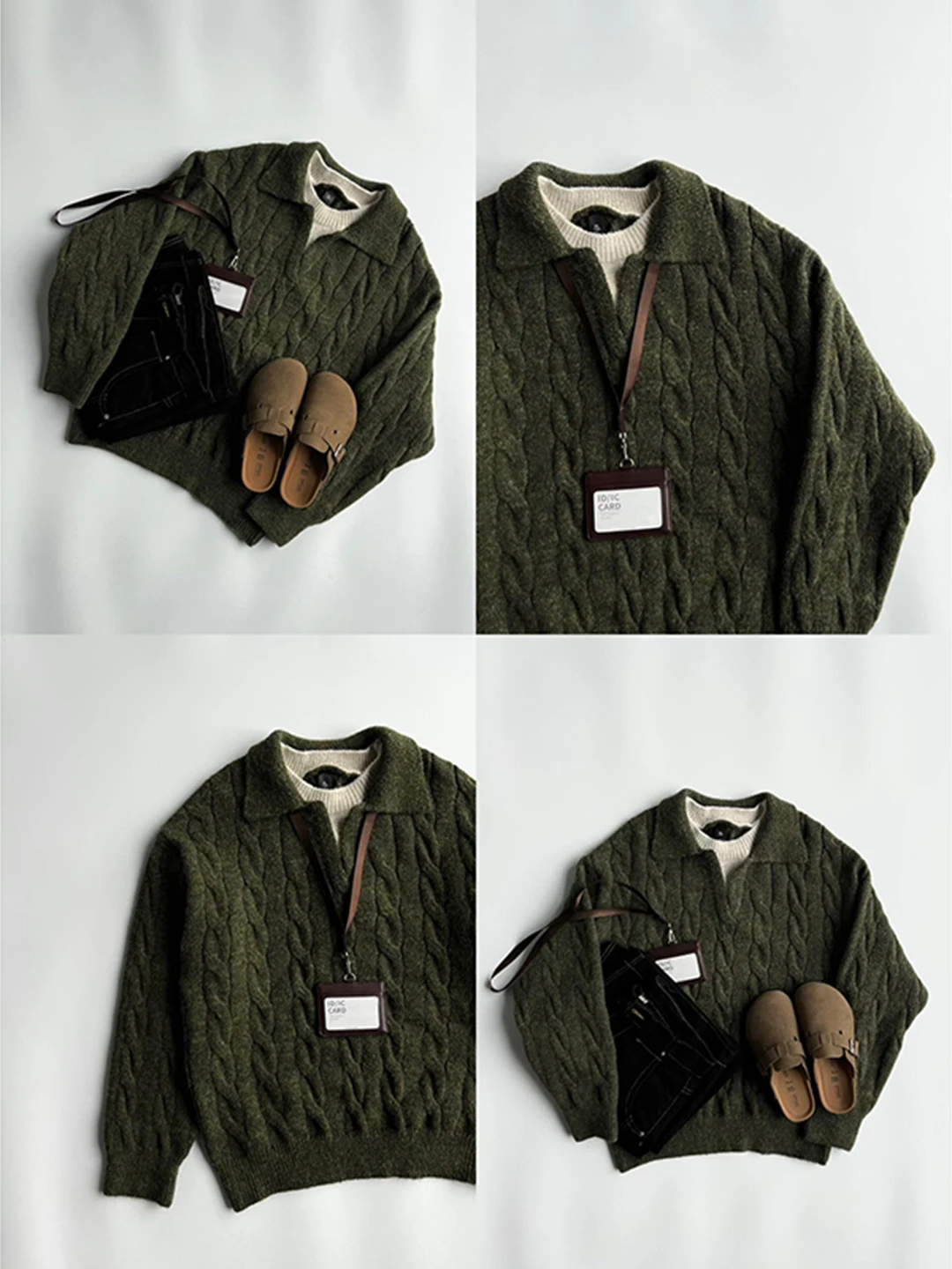 

Men's een Knitted Sweater V-Ne Collar Winter Inner Wear Base irt American Sle Fake Two-Piece Loose Fit Long Sve